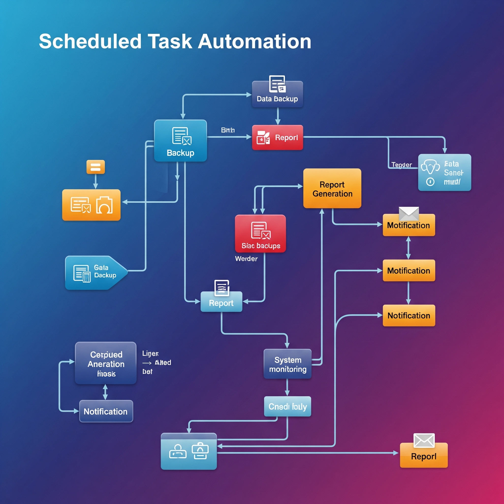 Flowchart illustrating scheduled task automation processes and dependencies